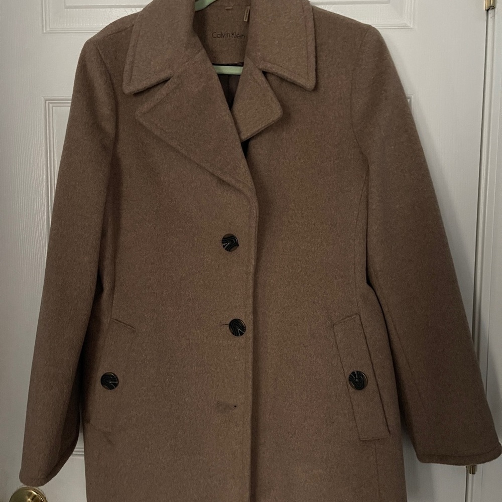 Calvin Klein Camel Tan, Wool, Pea Coat.